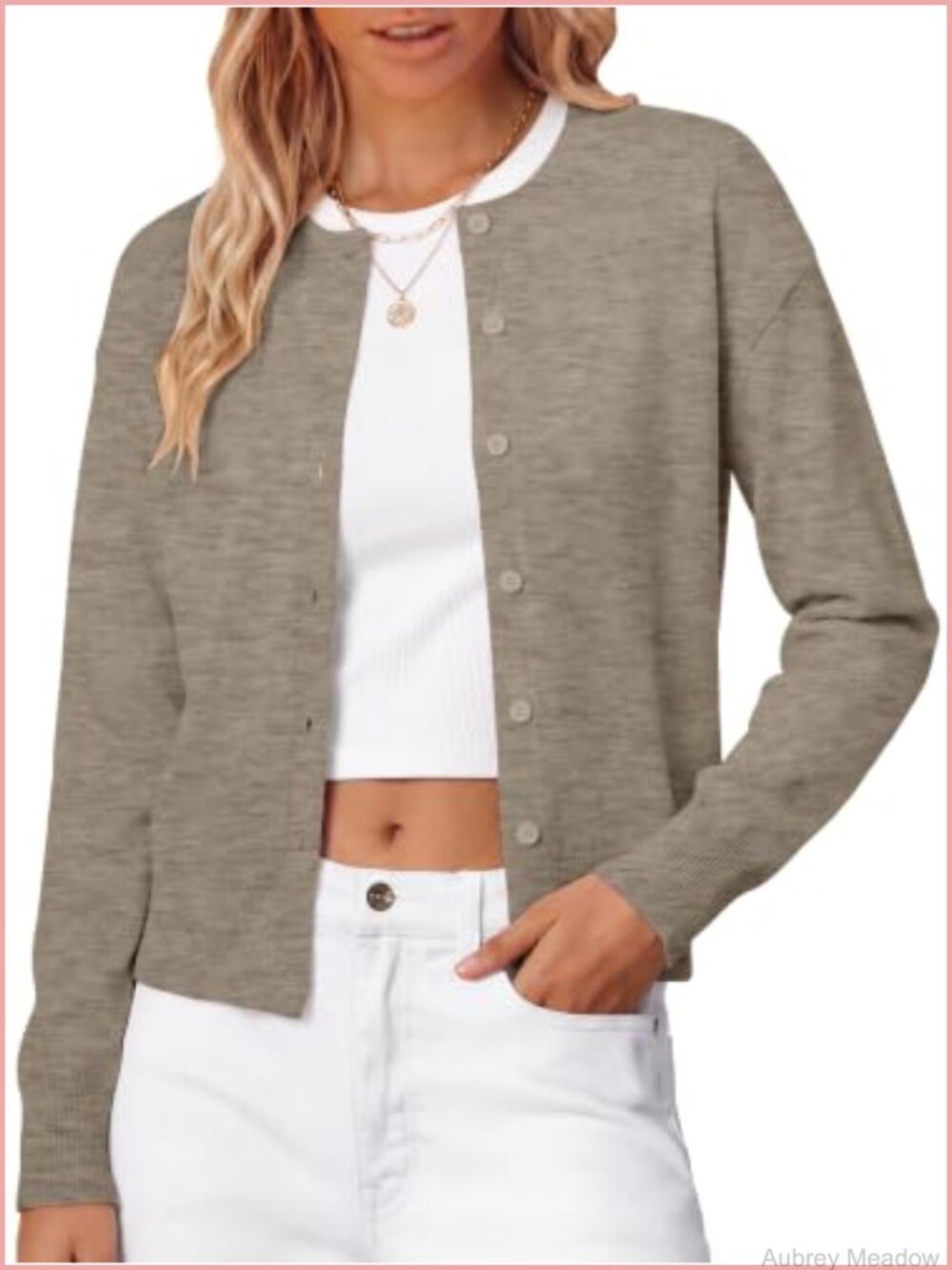 Wool-Blend Cropped Cardigan Sweater Lightweight Knit Layer